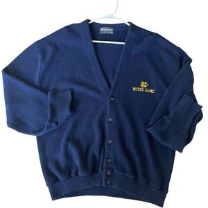 Vtg Notre Dame Navy Blue Button Cardigan Sweater Size XXL Made In Usa By McBriar